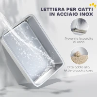 PawHut Lettiera per Gatti Chiusa con Vassoio in Acciaio, Paletta e Filtri, 40.5x60.5x41.5 cm, Grigio e Argento(m-4)