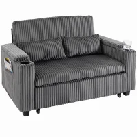 HOMCOM 2 Seater Sofa Bed, Pull Out Sleeper Sofa w/ Adjustable Backrest, Storage Armrests, Cup Holders, Side Pockets, Dark Grey(m-15)