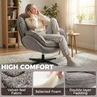HOMCOM Modern Wingback Accent Chair, Velvet Armchair with Four-Star Base, S-Springs, Swivel, Grey(m-5)