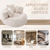 Plush Oversized Bean Bag Chair with High Back & 3 Pillows, Cozy Corduroy Floor Lounger Sofa for Living Room, 108L x 108W x 52H cm, Beige(m-8)