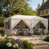 Outsunny 3 x 6 m Pop Up Canopy with UV50+ Protection Garden Gazebo with 6 Sidewalls, White(m-2)