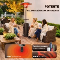 Outsunny Estufa de Gas Butano 13 kW con Mesa Ø40 cm Regulación Continua del Calor Antivuelco Encendido Piezoeléctrico y Ruedas(m-4)