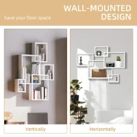 HOMCOM Floating Shelves, Wall Mounted Interlocking Cube Shelves, Display Wall Shelf for Living Room, Bedroom, Hallways, White(m-4)