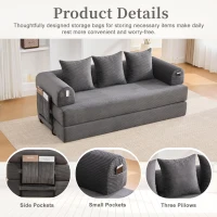 Cozy Compressible Folding Sofa with Detachable Metal Frame, Soft Modular Sectional Couch for Small Apartment, 110L x 33W x 33H cm, Dark Gray(m-5)