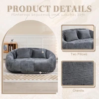 Cozy Oversized Bean Bag Sofa with 2 Matching Pillows, Soft 2-Seat Sectional Couch for Living Room and Bedroom, 145L x 95W x 63H cm, Grey(m-6)