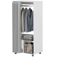 HOMCOM Armoire penderie armoire de rangement mobile avec rideau, tringle de suspension, 60 x 40 x 128 cm, blanc(m-13)