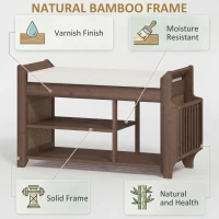 HOMCOM Shoe Bench 2-Tier Boot Section Entryway Storage Bench Cushioned Seat 80 x 30 x 50 cm Dark Brown and Cream(m-5)