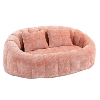 Cozy Oversized Bean Bag Sofa with 2 Matching Pillows, Soft 2-Seat Sectional Couch for Living Room and Bedroom, 145L x 95W x 63H cm, Pink(m-2)