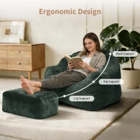 Oversized Bean Bag Chair with Full-Body Segmented Support, Ergonomic Lounger for Gaming, Reading or Napping, 86.5L x 99W x 64.5H cm, Green(m-4)
