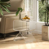 HOMCOM Tavolino Basso Geometrico a 2 Livelli  in Acrilico con Gambe Triangolari, 40x30x45 cm, Trasparente(m-9)