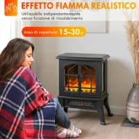 HOMCOM Camino Elettrico da Terra 900/1800W Vista su Tre Lati, Fiamma 3D e Termostato Regolabile 10-35°C, 30㎡, Nero(m-4)