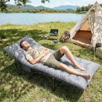 Outsunny Camping Isomatte faltbare 8cm Dick Campingmatratze mit rutschfester Hülle Gurten für Camping 200 x 80 cm Hellgrau(m-9)