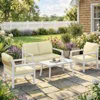 Outsunny 4 Seater Rattan Garden Furniture Set with 2 Armchairs, Loveseat, Coffee Table, Garden Sofa Set with Cushions, Beige(m-2)