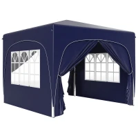 Outsunny Tenda Dobrável 3x3 m com Painéis Laterais UPF50+ Tenda de Jardim com Altura Ajustável e Bolsa de Transporte Azul Escuro(m-1)