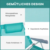 Outsunny 2er Set Campingstühle klappbar Campingstuhl mit 6-fach verstellbarer Netzrückenlehne Kopfstütze 62 x 65 x 80 cm Türkis(m-6)
