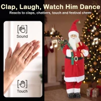 HOMCOM 4ft Singing Dancing Santa Claus, Standing Christmas Animated Santa Figure with Gift and Sack, Sound/Touch Activated(m-5)