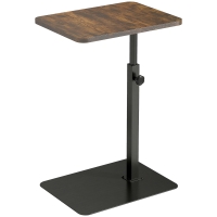 HOMCOM C-Shaped Side Table Adjustable Height Metal Rustic Brown