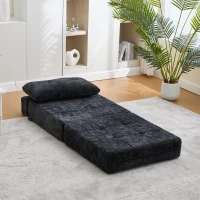 Cozy Convertible Floor Sofa Bed with Button-Tufted Detailing, Soft Chenille Folding Sleeper Couch for Living Room, 180L x 79W x 57H cm, Black(m-10)