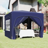 Outsunny Tenda Dobrável 3x3 m com Painéis Laterais UPF50+ Tenda de Jardim com Altura Ajustável e Bolsa de Transporte Azul Escuro(m-10)