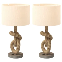 HOMCOM Nautical Table Lamps Set of 2 with USB Charging Port, Bedside Lamps for Bedroom Living Room, Warm White LED Bulb Included, with Hemp Rope, Natural(m-11)