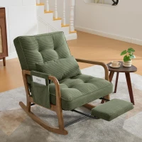 Cozy Rocking Chair with Adjustable Footrest and Side Pocket, Soft Corduroy Glider Armchair for Nursery, 92L x 80W x 70H cm, Green(m-1)