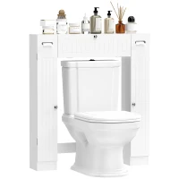 HOMCOM Meuble WC dessus de toilette avec 2 placards, tiroir basculant, porte-papier et étagères réglables, blanc(m-18)