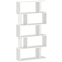 HOMCOM Bibliotecă asimetrică cu 5 niveluri și 10 rafturi deschise, din lemn, 80x24x159 cm, alb(m-1)