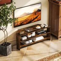 HOMCOM Corner TV Stand with 2 Open Shelves for 47 Inch TV - Rustic Brown(m-10)