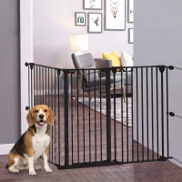 PawHut Barreira para Cães de Aço Barreira de Segurança para Animais de Estimação Dobrável de 3 Painéis Duplo Fechamento 206x90 cm Preto(m-10)