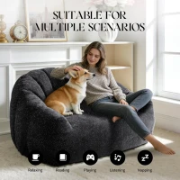 Plush 2-Seater Bean Bag Sofa with High Density Sponge, Cosy Lazy Couch for Gaming Room and Pet-Playing Room, 140L x 98W x 61H cm, Black(m-4)
