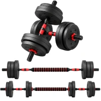 HOMCOM Ensemble d'haltères Courtes Total 15 Kg 2 en 1 poids réglable Barres incluses - entraînement Musculaire & haltérophilie(m-12)