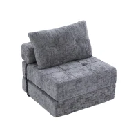Cozy Convertible Floor Sofa Bed with Button-Tufted Detailing, Soft Chenille Folding Sleeper Couch for Living Room, 180L x 79W x 57H cm, Gray(m-14)