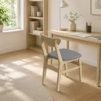 HOMCOM Lote de 2 Sillas de Comedor, Sillas de Cocina, Asientos Acolchados en Lino, Respaldo Curvado, Gris y Madera Natural(m-5)