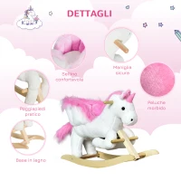 HOMCOM Cavallo a Dondolo Unicorno con Musica in Metallo e Legno 65x32x57cm(m-7)