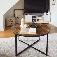 HOMCOM Round Coffee Table, Industrial Side Table with Metal Frame, Large Coffee Tables for Living Room, Bedroom, Rustic Brown(m-7)