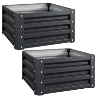 Outsunny Set of 2 Raised Garden Bed, Outdoor Elevated Galvanised Planter Box for Flowers, Herbs, 60x60x30.5cm, Grey(m-1)