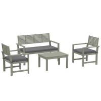 Outsunny 4 Seater Wooden Garden Furniture Set with Loveseat, Armchairs, Table, Acacia Wood Garden Sofa Set, Light Grey(m-1)