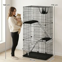 PawHut 3-Tier Large Cat Cage Indoor, Detachable Metal Wire Kennel with Hammock, Platforms, Tray and Cushions for 1-2 Kittens(m-3)