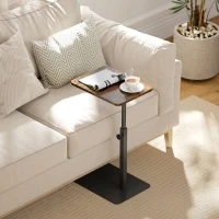 HOMCOM C Shaped Side Table, Small End Table with Adjustable Height and Metal Base for Living Room, Bedroom, Rustic Brown(m-10)