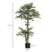 Outsunny Planta Artificial Ficus 150 cm Planta Artificial com 1008 Folhas Musgo e Vaso para Exterior Casa Sala de Estar Escritório Verde(m-3)