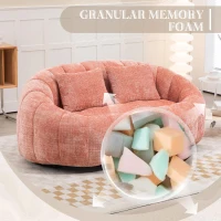 Cozy Oversized Bean Bag Sofa with 2 Matching Pillows, Soft 2-Seat Sectional Couch for Living Room and Bedroom, 145L x 95W x 63H cm, Pink(m-4)