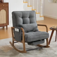 Cozy Rocking Chair with Adjustable Footrest and Side Pocket, Soft Corduroy Glider Armchair for Nursery, 92L x 80W x 70H cm, Gray(m-10)