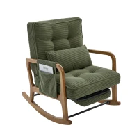 Cozy Rocking Chair with Adjustable Footrest and Side Pocket, Soft Corduroy Glider Armchair for Nursery, 92L x 80W x 70H cm, Green(m-2)