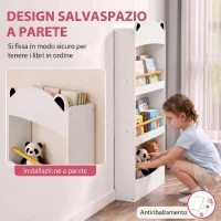 AIYAPLAY Libreria Montessoriana per Bambini 3-8 Anni a Forma di Orso con 4 Ripiani in Legno, 50x15x97 cm, Bianco(m-4)