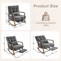 Cozy Rocking Chair with Adjustable Footrest and Side Pocket, Soft Corduroy Glider Armchair for Nursery, 92L x 80W x 70H cm, Gray(m-3)