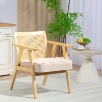 HOMCOM Wooden Rattan Weave Panel Accent Chair - Natural Finish(m-10)