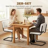 HOMCOM Esszimmerstühle 2er Set modern Freischwinger Stuhl mit hoher Rückenlehne, Teddyfleece-Optik für Küche, Esstisch Creme(m-4)