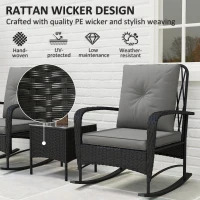 Outsunny Three-Piece Rocking Chair Rattan Bistro Set - Black(m-5)