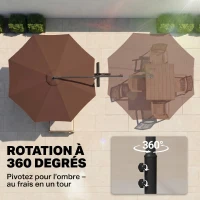 Outsunny Parasol déporté octogonal à manivelle inclinable manivelle avec Pied en Acier diamètre 3 m Chocolat(m-6)