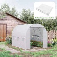 Outsunny 3 x 2 x 2m Greenhouse Replacement Cover ONLY Winter Garden Plant PE Cover for Tunnel Walk-in Greenhouse with Roll-up Windows Door Outdoor, White(m-10)